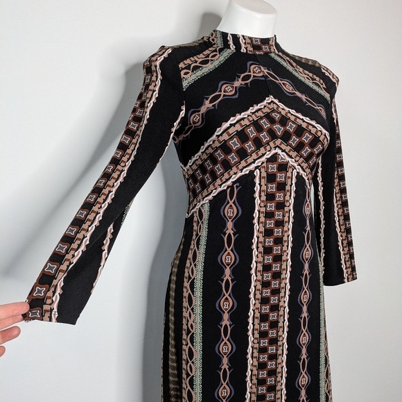 Free People Stella Black Brown Blue Long Sleeve Mini Dress XS - Picture 4 of 11